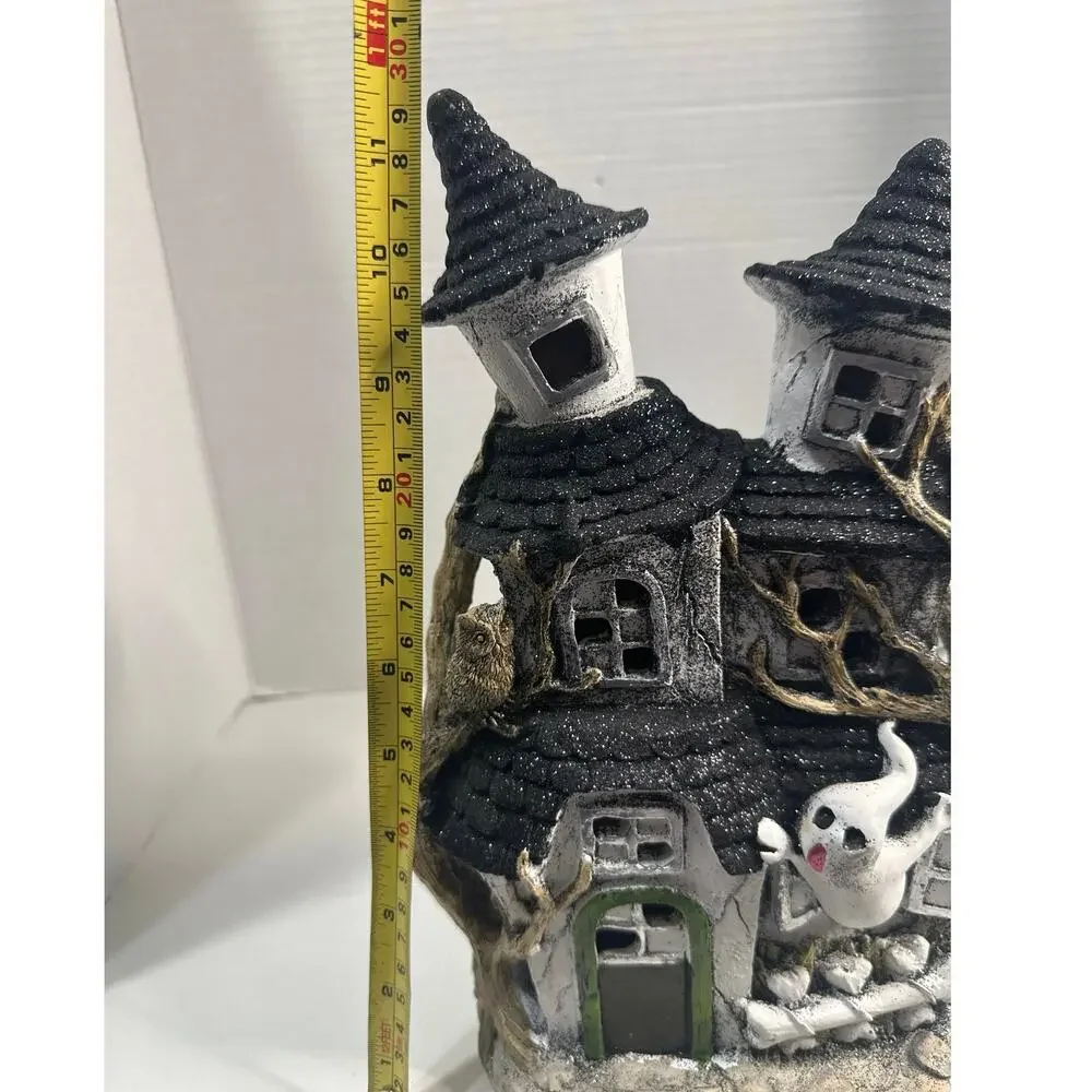 Retro Halloween  Spooky Light Up Haunted House With Ghost & Owl 2024 NWT